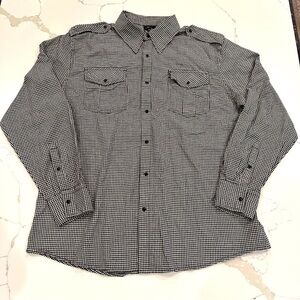 RAW BLUE Pearl Snap Button Down Shirt Mens Size XL Black Buffalo Check Western